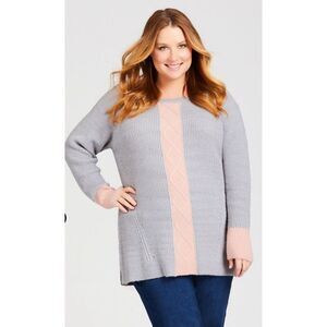 Avenue Sweater Womens Size 18/20 Gray Pink Pullover Lurex Colorblock Knit NWT